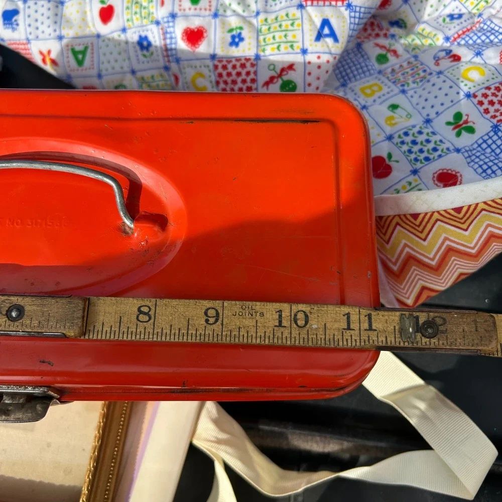 Vintage Bright Orange Union Steel Utility Box Tool Box Metal Tackle Box